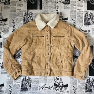 Rave Women's Tan brown corduroy sherpa faux fur vintage 90s cropped jacket coat